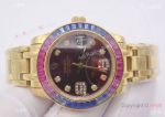 NEW ROLEX OYSTER PERPETUAL PEARLMASTER YELLOW GOLD WATCH PURPLE FACE